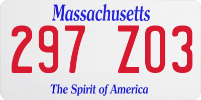 MA license plate 297ZO3