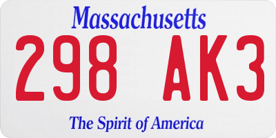 MA license plate 298AK3