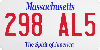 MA license plate 298AL5