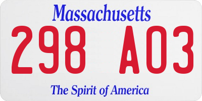 MA license plate 298AO3