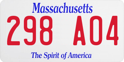 MA license plate 298AO4