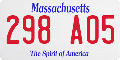 MA license plate 298AO5