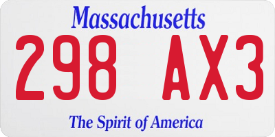MA license plate 298AX3