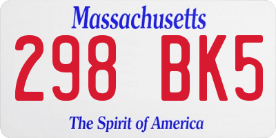 MA license plate 298BK5
