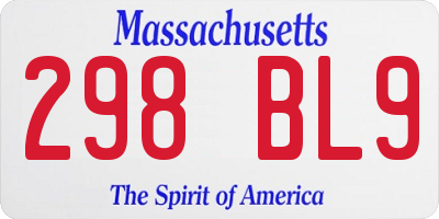 MA license plate 298BL9