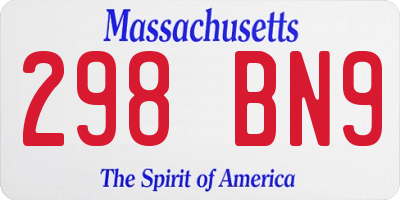 MA license plate 298BN9