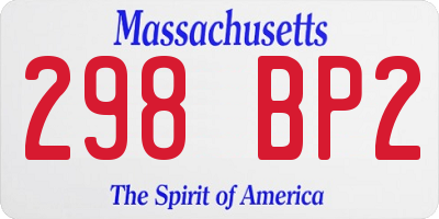 MA license plate 298BP2