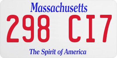 MA license plate 298CI7