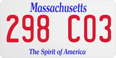 MA license plate 298CO3
