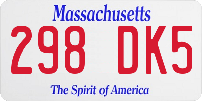 MA license plate 298DK5