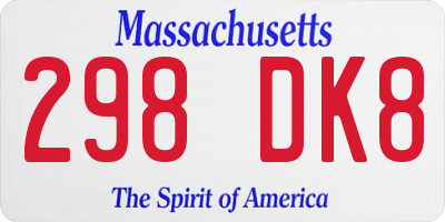 MA license plate 298DK8