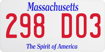 MA license plate 298DO3