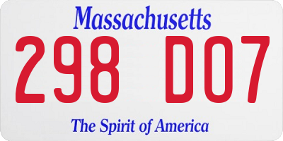 MA license plate 298DO7