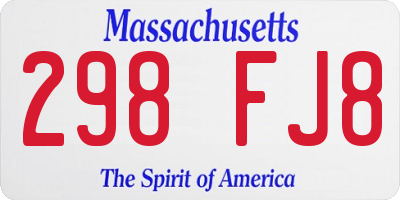MA license plate 298FJ8