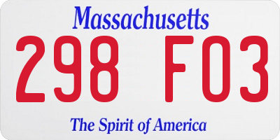 MA license plate 298FO3