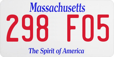 MA license plate 298FO5