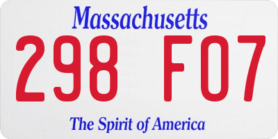 MA license plate 298FO7