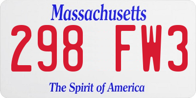 MA license plate 298FW3
