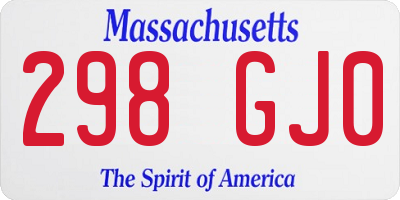 MA license plate 298GJ0