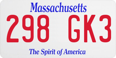 MA license plate 298GK3
