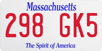 MA license plate 298GK5