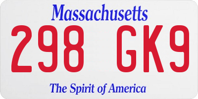 MA license plate 298GK9