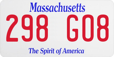 MA license plate 298GO8