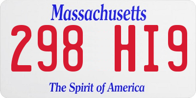 MA license plate 298HI9