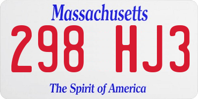 MA license plate 298HJ3