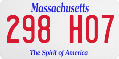 MA license plate 298HO7