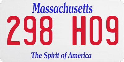 MA license plate 298HO9