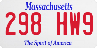 MA license plate 298HW9