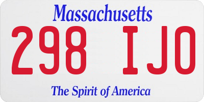 MA license plate 298IJ0