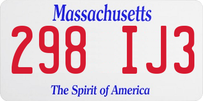MA license plate 298IJ3