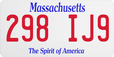 MA license plate 298IJ9