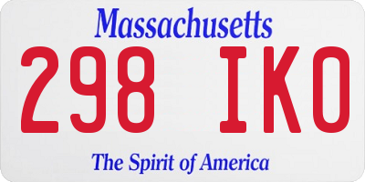 MA license plate 298IK0