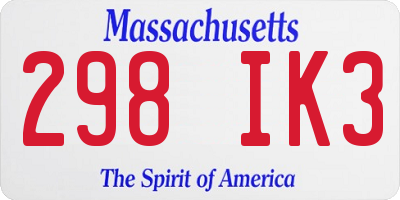 MA license plate 298IK3