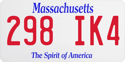 MA license plate 298IK4