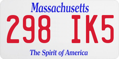 MA license plate 298IK5
