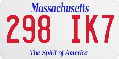 MA license plate 298IK7