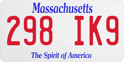 MA license plate 298IK9