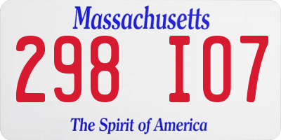MA license plate 298IO7