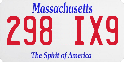 MA license plate 298IX9
