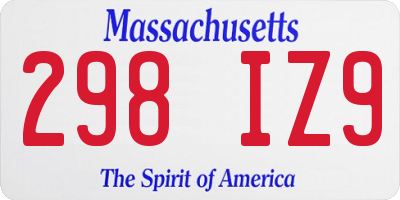 MA license plate 298IZ9