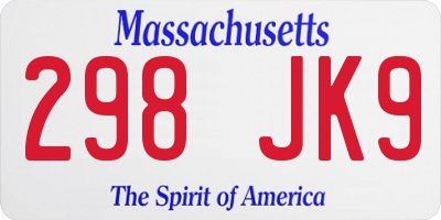 MA license plate 298JK9