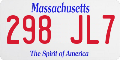 MA license plate 298JL7