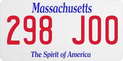 MA license plate 298JO0