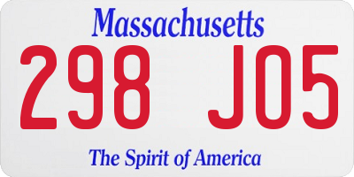 MA license plate 298JO5