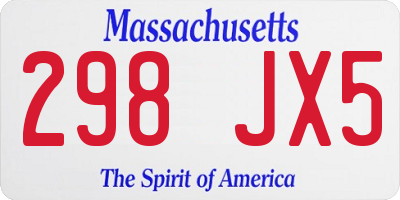 MA license plate 298JX5