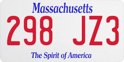 MA license plate 298JZ3